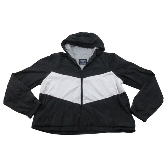 Abercrombie & Fitch Windbreaker Jacket Women XL White Black Casual Hooded Zip-Up - Picture 1 of 9